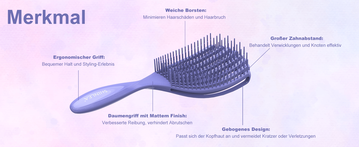 Щітка для кучерявого волосся: розплутування, розгладження, зменшення пошкоджень, для жінок, чоловіків, дітей, фіолетовий колір