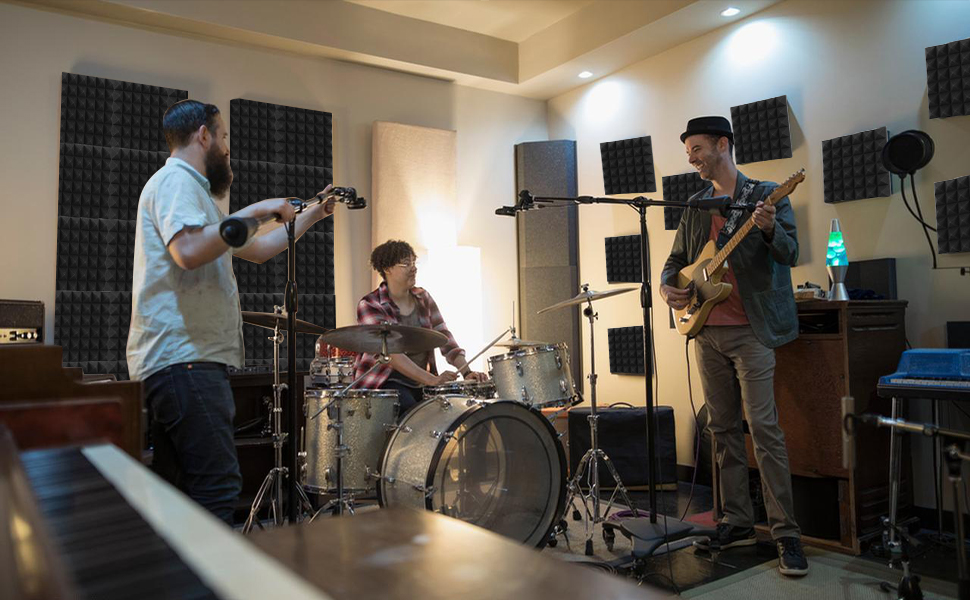 Акустичний поролон самоклейний Sonnewelt, 24 шт. (5x30x30 см), 3D пірамідні панелі для звукоізоляції та поглинання ехо в студію, офіс, чорний