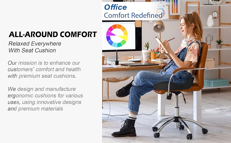 Подушка для сидіння в авто з Memory Foam для полегшення болю в попереку, велика, для водіїв невеликого зросту, комфортне водіння - для авто, офісу (чорна)