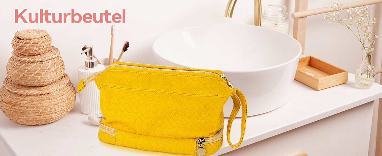 Жіноча косметичка-органайзер для макіяжу велика, водовідштовхувальна, з відділенням для пензлів, для подорожей (B-жовтий)