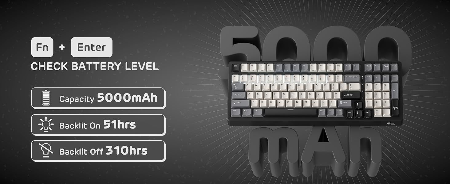 Механічна клавіатура Royal Kludge F99 з NumPad, 95/100 клавіш, Tri-Mode (BT/2.4G/USB-C), Hot-Swap, 5000 mAh, тихі перемикачі