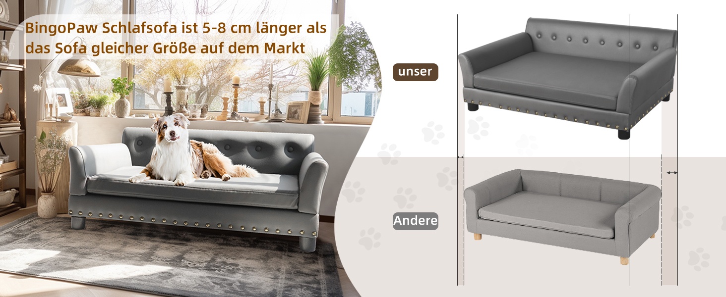 Софа для собак BingoPaw Luxus: велика ортопедична софа для собак XL, сіра, 120x74x40 см