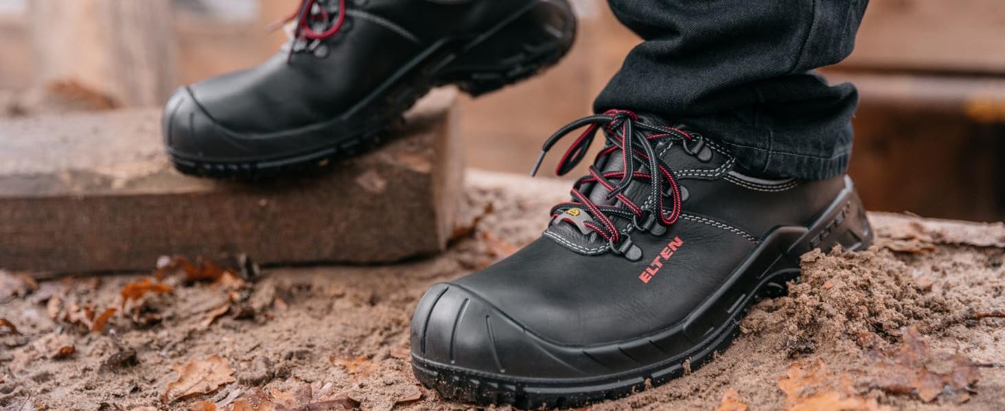 Робочі черевики ELTEN Renzo Low ESD S3, шкіряні, з металевим носком, легкі, міцні, 41 EU, чорні (для жінок та чоловіків)