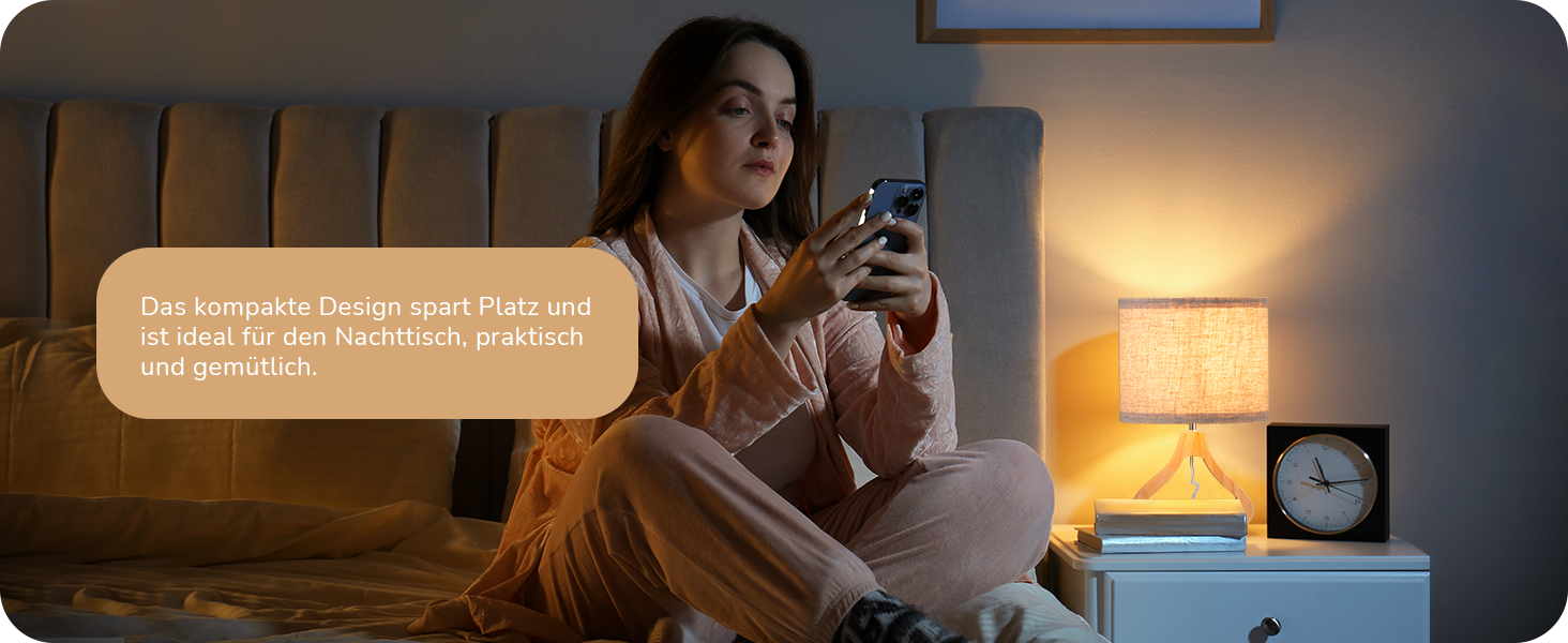 Дерев'яна приліжкова лампа EDISHINE з абажуром з льону, E27, для вітальні, спальні, в стилі кантрі [Енергоклас F]