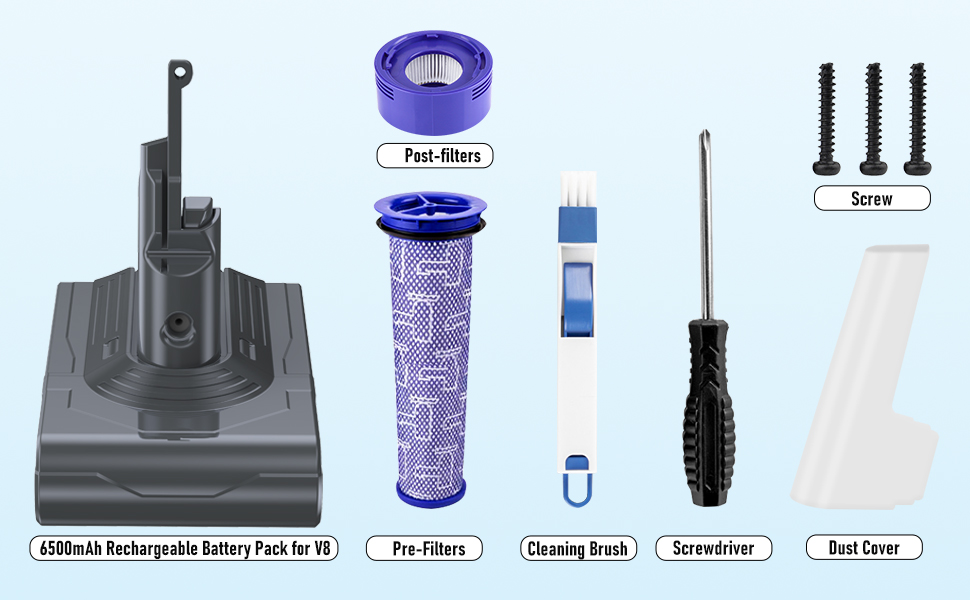 Запасний акумулятор 6.5Ah для пилососів Dyson V8 серії SV10 (V8 Animal, HEPA, Absolute, Fluffy) 6500mAh Li-Ion з фільтром