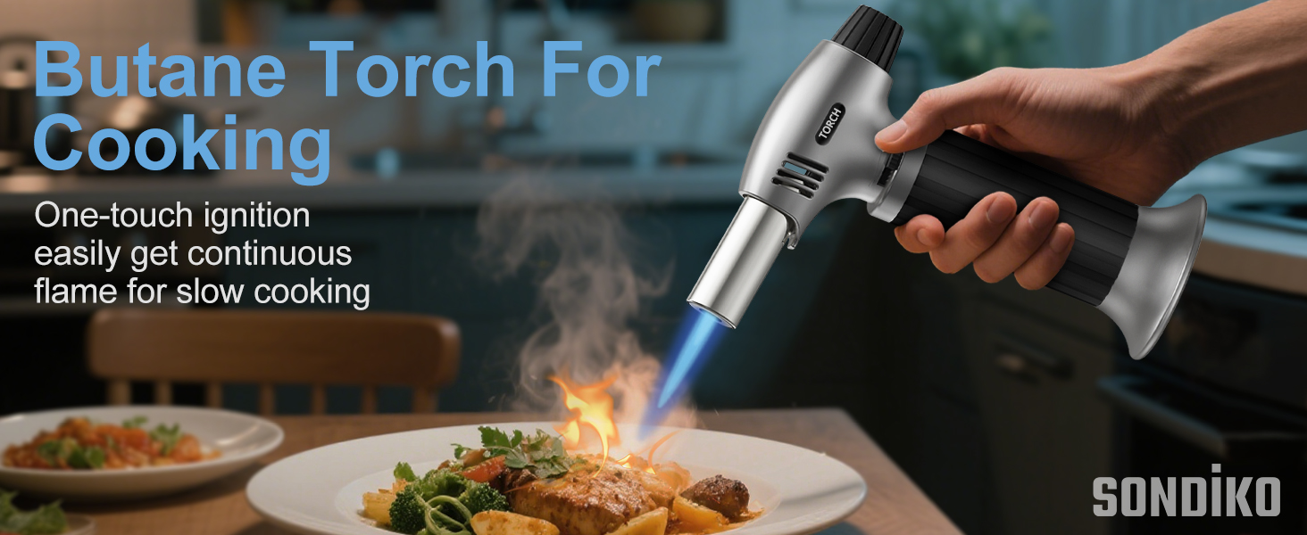 Пальник для крем-брюле Sondiko, газова плита для десертів, паяльник з блокуванням безпеки, срібно-чорний