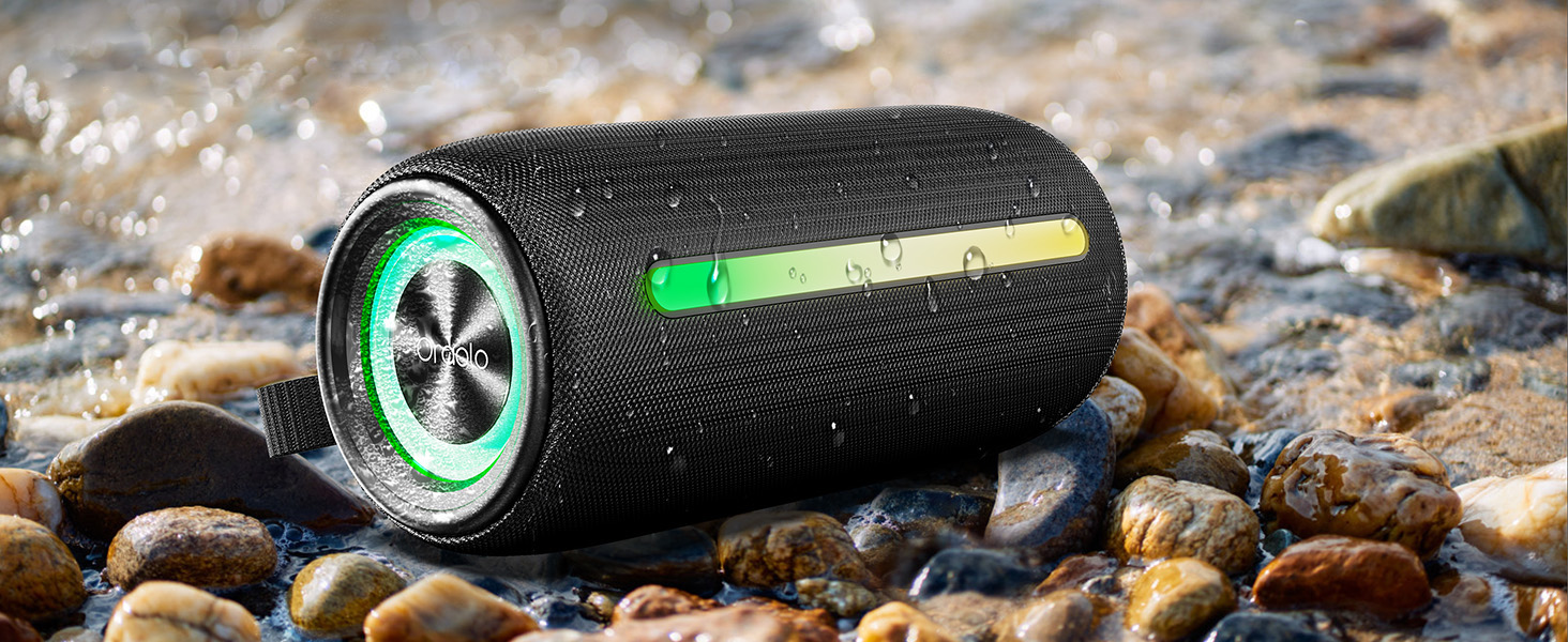 Портативна Bluetooth колонка Oraolo з RGB підсвіткою, водонепроникна IPX6, 10 год. роботи, для дому, велосипеда, вечірок - Чорна