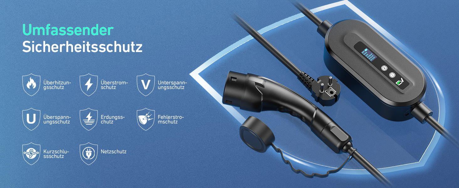 Кабель для зарядки електромобіля EVJUICION Typ 2 Schuko, 3.68kW, 6м, 6-16A, IP67. Підходить для ID.3, ID.4, X1, Model Y/3 та інших PHEV/EV