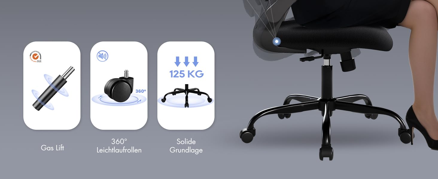 Коламі - ергономічне крісло для офісу з сітчастою спинкою, регульованою підголівником та поперековою підтримкою, підйомними підлокітниками, функцією гойдання та фіксації положення, регульоване по висоті, поворотне, чорне, універсальний розмір