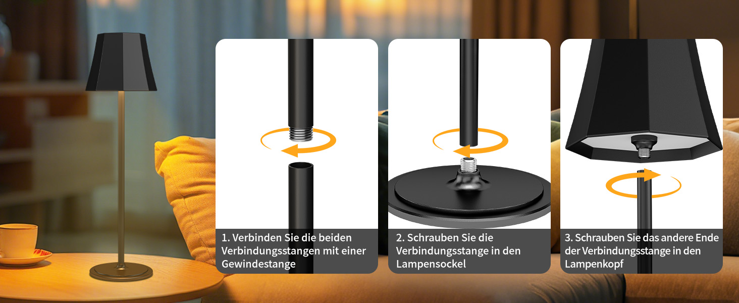 Бездротова LED-лампа Suright для столу з 3 кольоровими режимами + RGB, регульована яскравість, сенсорне управління, водонепроникність IP54, чорна