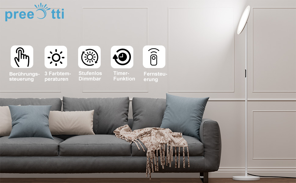 LED-стельова лампа PreeOtti для вітальні з димуванням, 36W, з пультом дистанційного керування та сенсорним керуванням, 3 колірні температури, регулювання інтенсивності світла, чорний колір