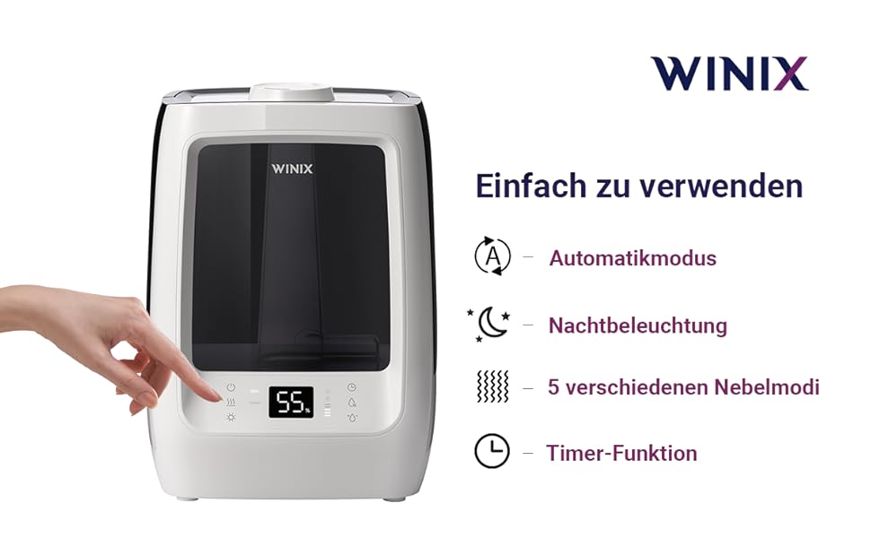 Ультразвуковий зволожувач повітря Winix L500 - 400 мл/год, 7,5 л резервуар, холодний/теплий пар, аромадифузор, автоматичний режим