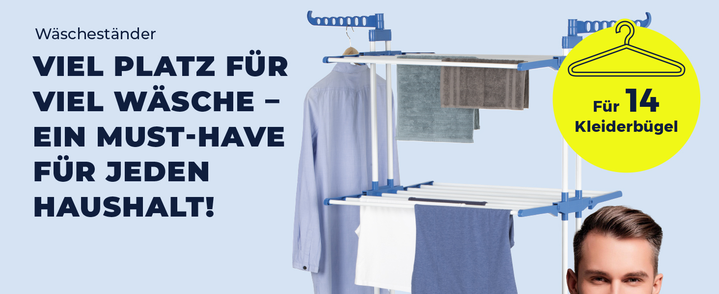 Складаний сушильний стійка EASYmaxx з 3 рівнями, чорний/білий | Компактна, мобільна сушарка для одягу в приміщенні та на вулиці