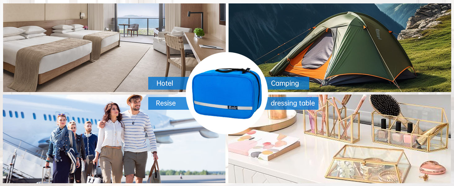 Сумка для туалетних аксесуарів на блискавці, дорожня, для жінок та чоловіків, з 4 відділеннями, вантажна, для кемпінгу, оксфорд (блакитна), M