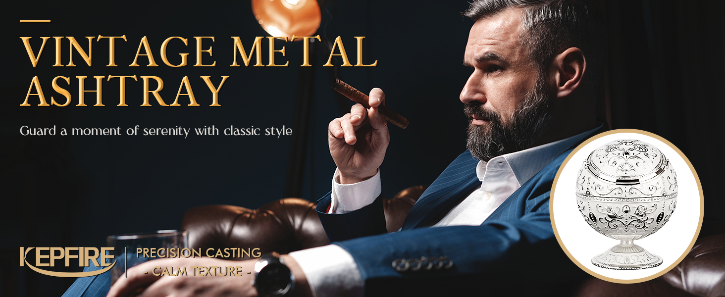 Вінтажна попільничка з кришкою, металева, сріблястого кольору, зі скляною кулею. Вітрозахисна, портативна, для дому, офісу, готелю. Декоративний предмет, подарунок.
