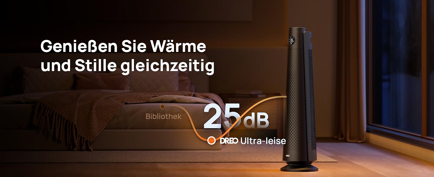 Електричний обігрівач Dreo з PTC-керамічним нагрівачем, 2000W, з пультом керування, тихий (25dB), осциляція 120°, термостат, 5 режимів, 3 швидкості, 7-рівневий захист, таймер 12 годин, чорний