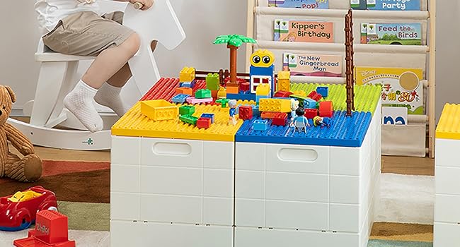 Складна коробка для зберігання з кришкою-платформою для Duplo, 25 л, SHIMOYAMA, синя, для конструктора Lego Duplo, пластиковий контейнер, штабельований, багатофункціональний