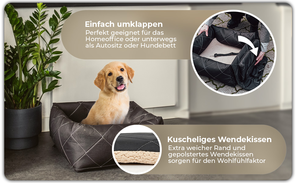 Автомобільний лежак для собак середнього розміру Fell & Bell, чорний | 2-в-1, зручний та стильний, для подорожей