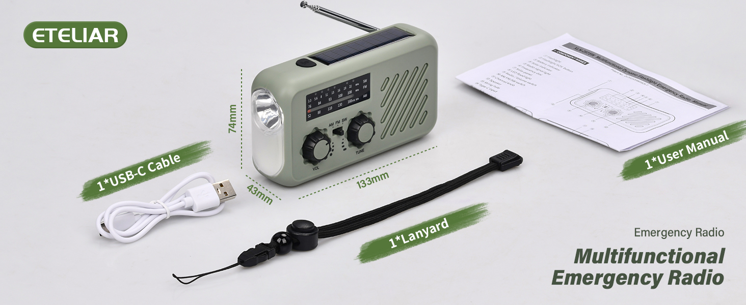 Радіо Kurbelradio – світоприймач для екстрених ситуацій з ручним заводом, сонячною батареєю та USB-зарядкою. Радіо з Power Bank 2000mAh, LED-ліхтарем, SOS-сигналом, FM/AM/SW. Компактне радіо для походу та надзвичайних ситуацій