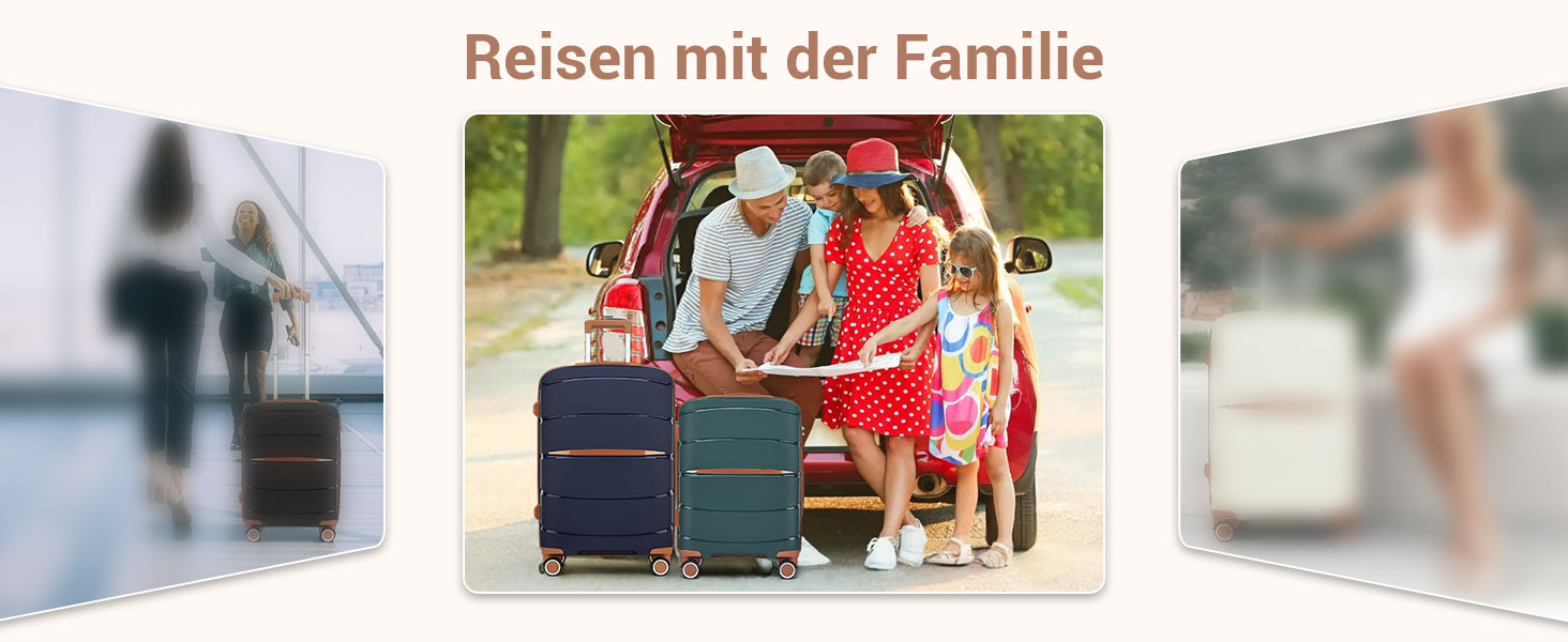 KONO Набір валіз 3 шт: велика, середня, маленька. Валізи з поліпропілену, з TSA замком, 4 колеса, темно-зелений/коричневий.