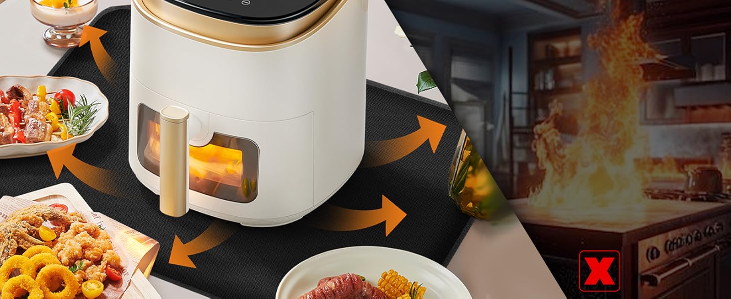 Термостійкий килимок для захисту від нагрівання 60x40 см, вогнестійкий килимок для кухонних стільниць, силіконовий килимок, неслизький та водонепроникний для аір-фрі, кавомашини (50x30 см, чорний)