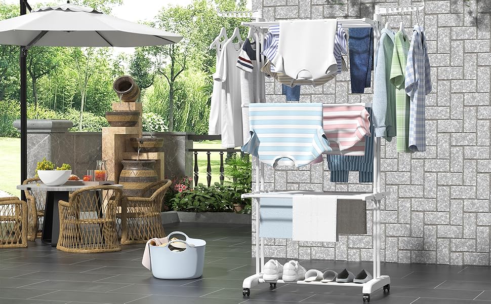 Сушилка для білизни Turm з 6 відкидними крилами та 2 бічними крилами, мобільна сушилка-вежа для дому та вулиці (біла)
