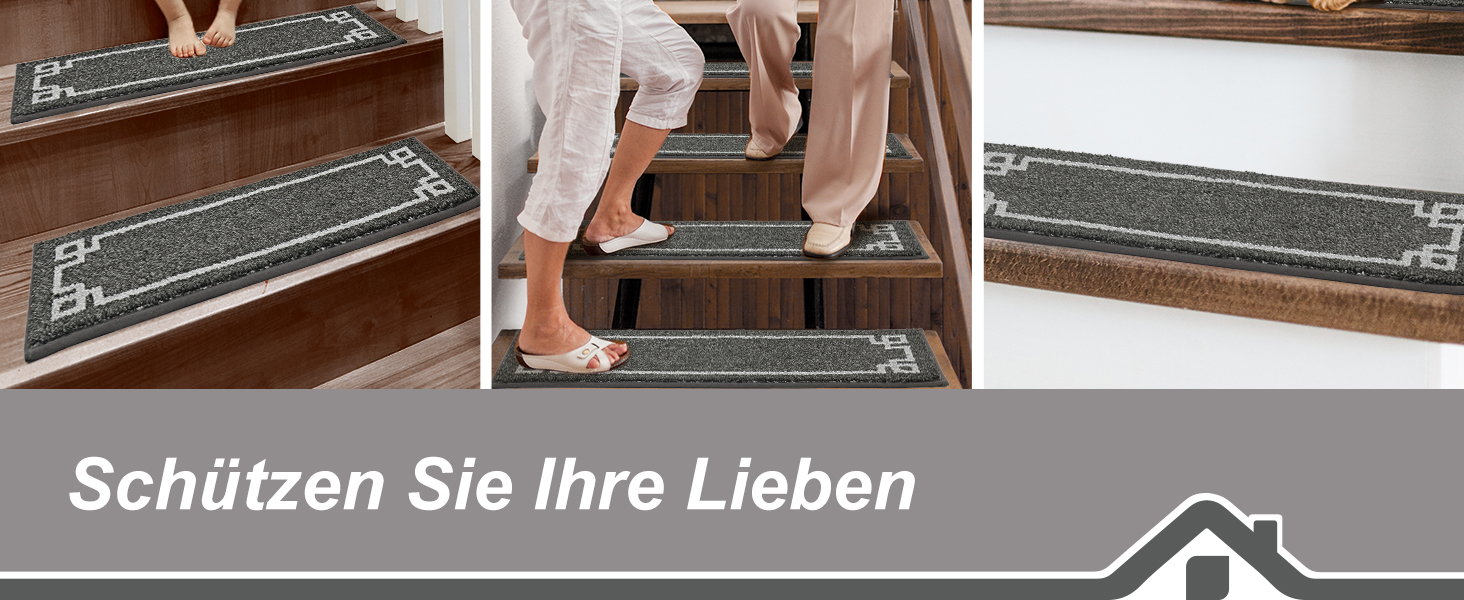 Килимочки на сходи BEQHAUSE, 4 шт., самоклеючі, для дітей, літніх людей та домашніх тварин, 100% поліестер, TPE-підкладка, 22x70 см, темно-сірий