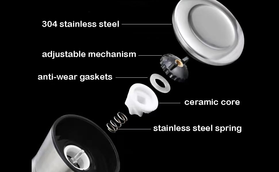 Набір з 2 мельниць для солі та перцю з регульованим керамічним жорном, для спецій, нержавіюча сталь та скло, 19 см