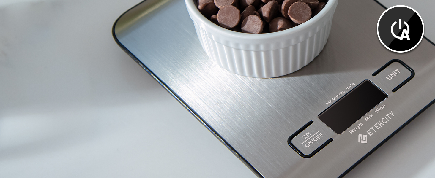 Etekcity Digital Kitchen Scale - 1g Precision, 10kg Capacity, LED Display, Tare Function, USB Rechargeable, Stainless Steel