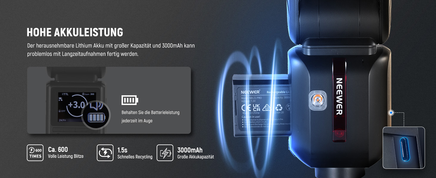 NEEWER Z880-C 2.4G 76W TTL Speedlite Flash для Canon з моделюючим світлом, швидким перемиканням та акумулятором 7.2V/3000mAh