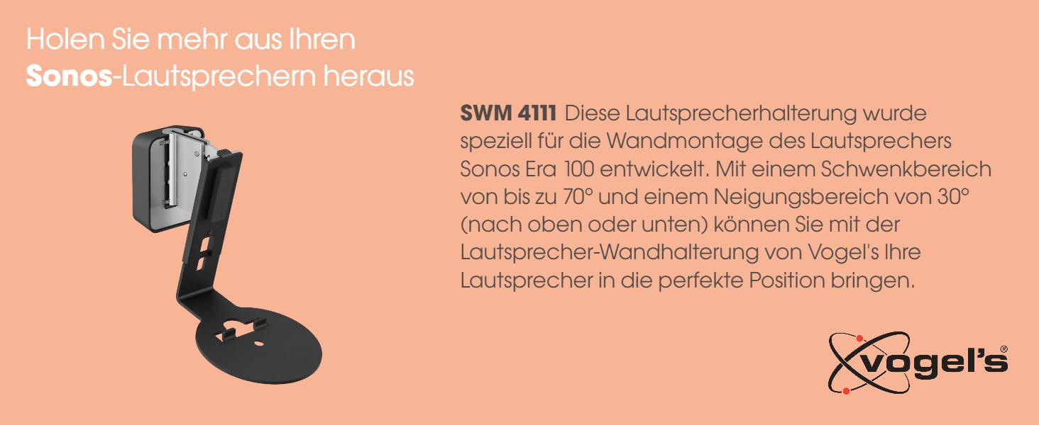 Підставка Vogel's SFS 4113 для Sonos ERA 100: стильна та надійна | Білий колір | З кабелепроводом, сертифікована TÜV | 82 см | 1 шт.