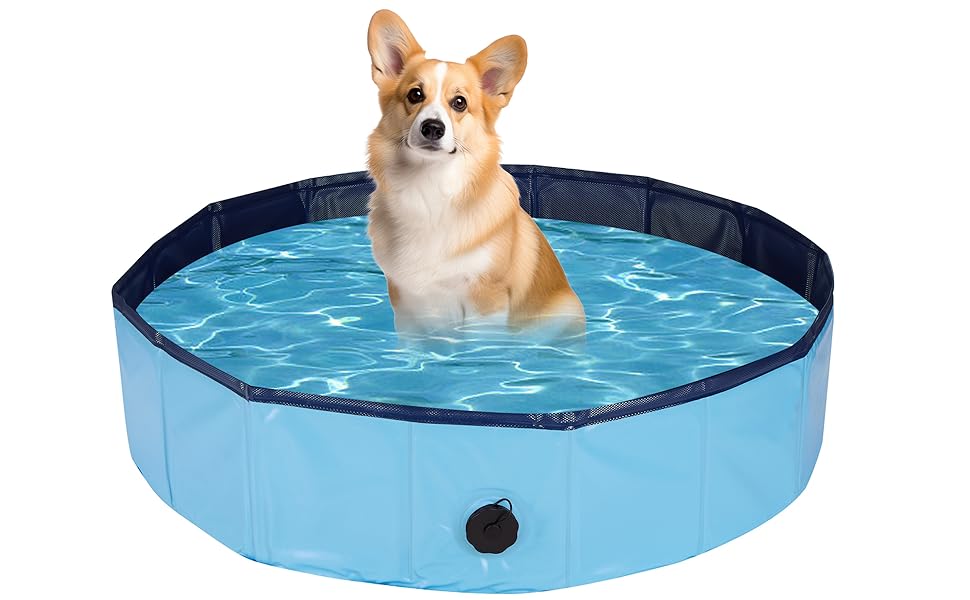 Басейн для собак, 160x30 см, розкладний, з неслизьким покриттям, блакитний XL