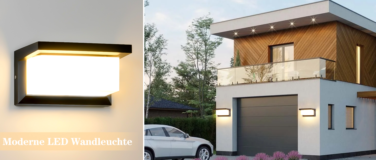 LED вуличний світильник BENMA 18W, IP65, тепле світло 3000K, алюміній, прямокутний | для саду, фасаду, гаража