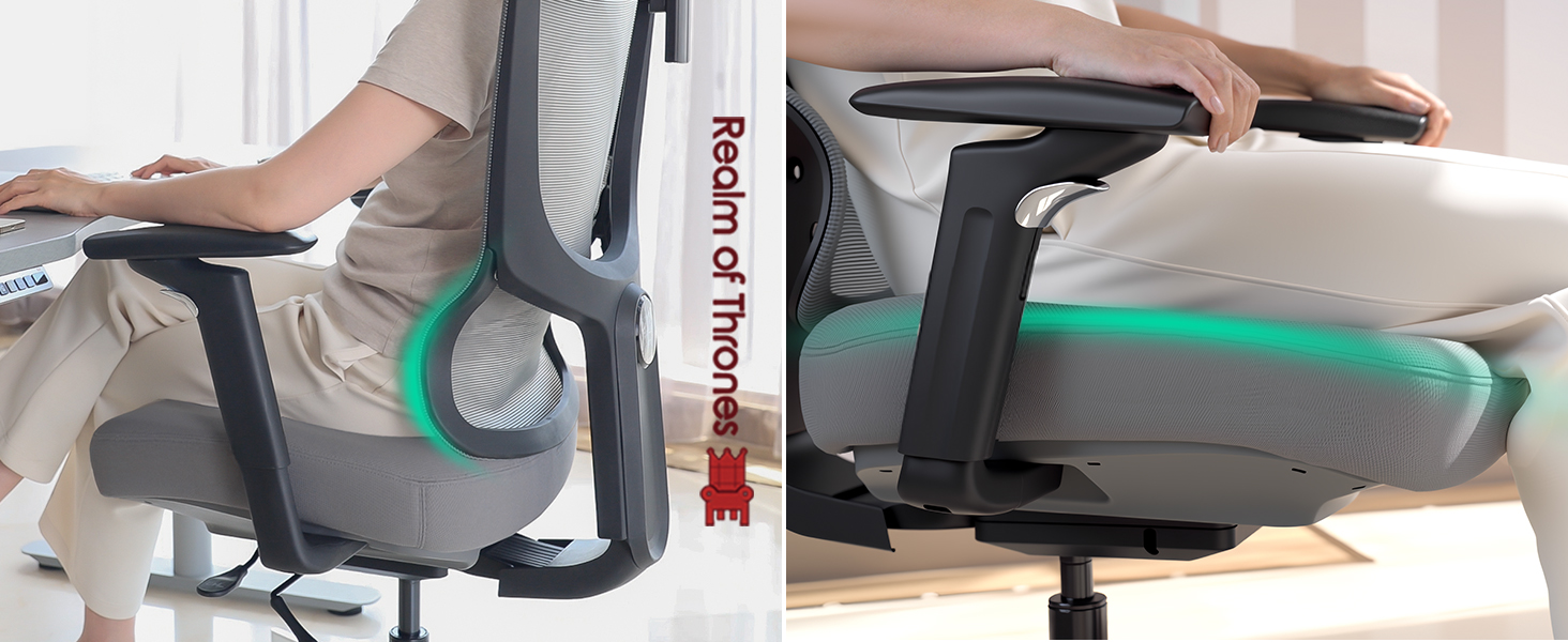 Офісний стіл Realm of Thrones CAPTAIN Deluxe: ергономічний стілець з регульованою поперековою підтримкою, дихаюча спинка, комфортне сидіння, сталева база, відкидні підлокітники (сірий)