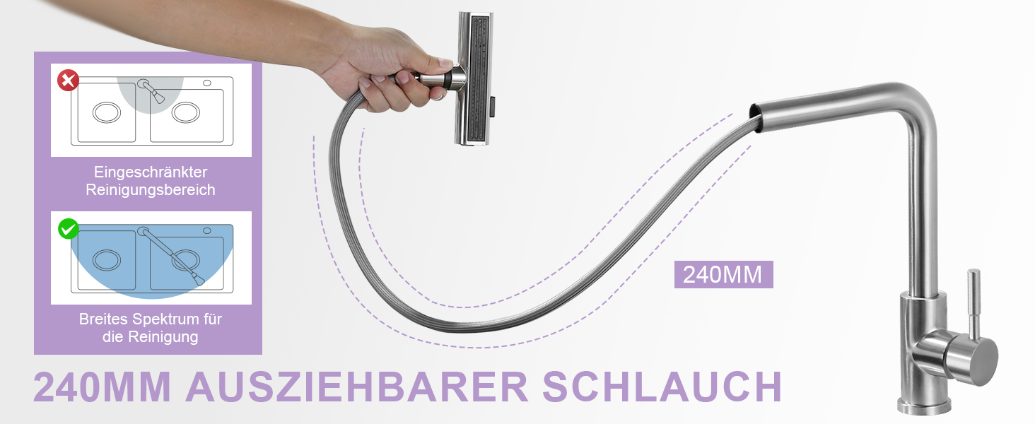 Кухонний змішувач iVIGA висувний з дозатором, водоспад, 360° поворот, 3 режими, щіткова нікель, T-подібний