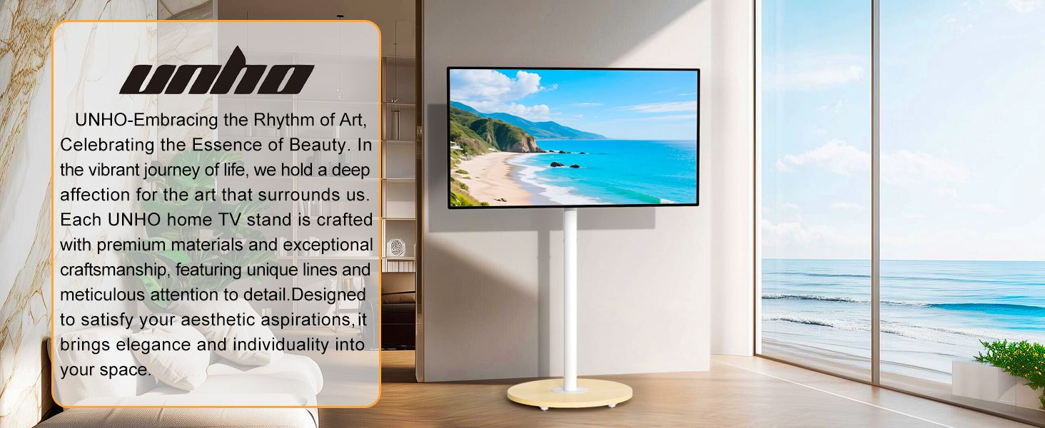 Підставка для телевізора Unho з коліщатками, регульована по висоті, для телевізорів 40-75 дюймів, VESA 600x400 мм, до 50 кг, біла