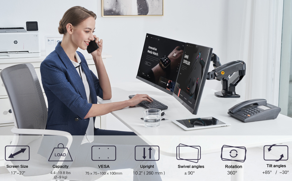 Кріплення для двох моніторів NB North Bayou F160 Black - 17''-27'' | Навантаження до 9 кг, VESA 75/100