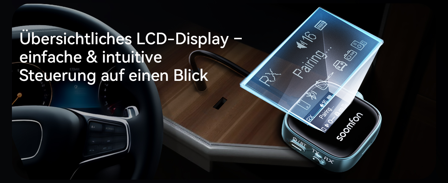 SOOMFON Bluetooth 5.3 Передавач/Приймач 2-в-1: Адаптер для телевізора, фітнесу, навушників (Airpods) з дисплеєм та акумулятором