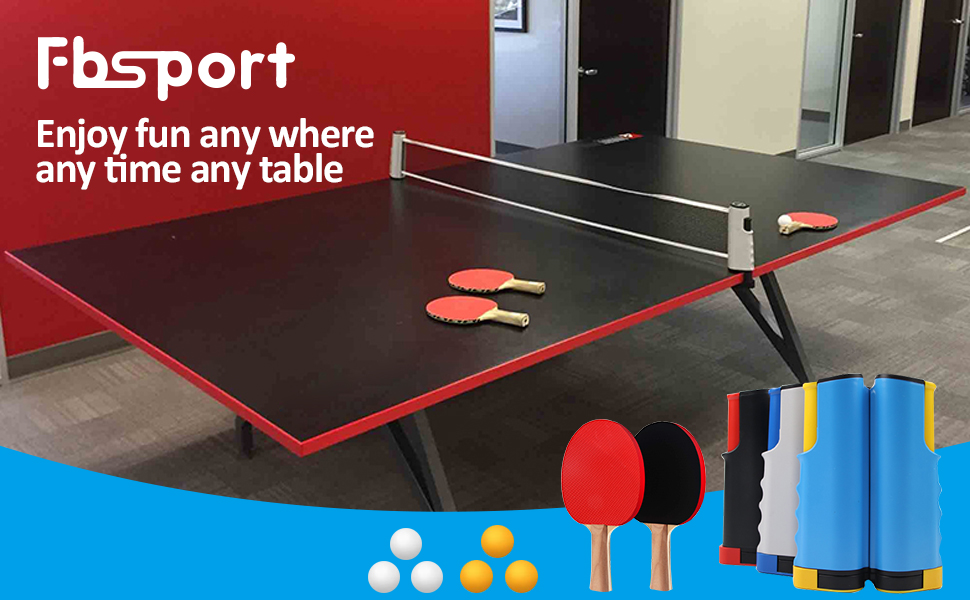 FBSPORT Набір для настільного тенісу Професійний: 2 ракетки, сітка, 6 м'ячів, сумка. Для гри в приміщенні та на вулиці. Чорний