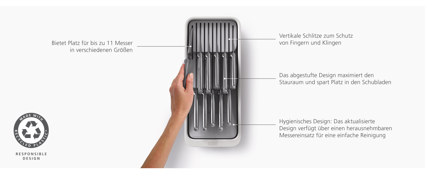 Органайзер для столових приборів Joseph Joseph DrawerStore з блоком для ножів, розширюваний, з переробленого пластику, компактний