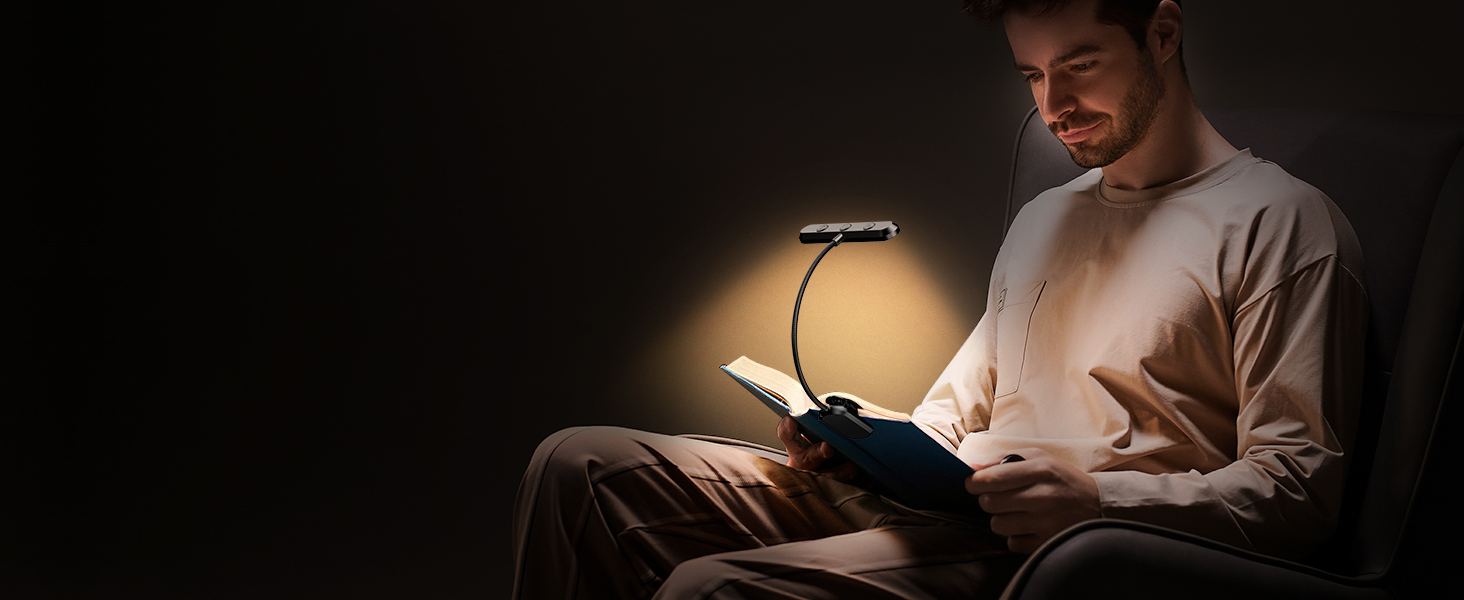 LED-лампа для читання Gritin з кріпленням на книгу, 19 світлодіодів, 3 режими температури кольору, 5 рівнів регулювання яскравості, USB-зарядка, гнучкий поворот на 360°, чорний