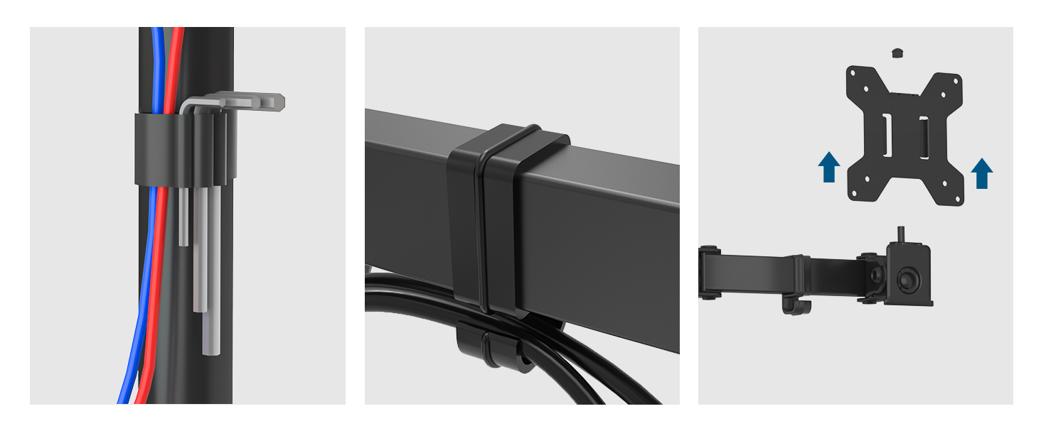 Підставка для монітора BONTEC для 2 моніторів 13-27 дюймів (плоскі та вигнуті), регульована по висоті, нахил, поворот, оберт, чорний, VESA 75x75/100x100, 10 кг/arm