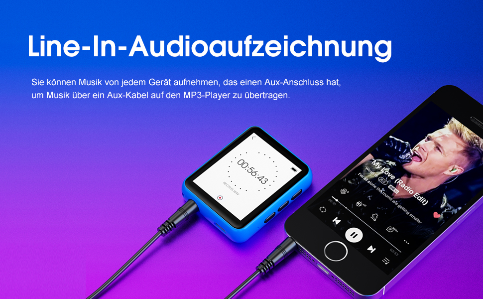 MP3 плеєр 32GB Bluetooth 5.0 з сенсорним екраном, Hi-Fi звук, металевий корпус, радіо, диктофон, підтримка до 128GB - блакитний