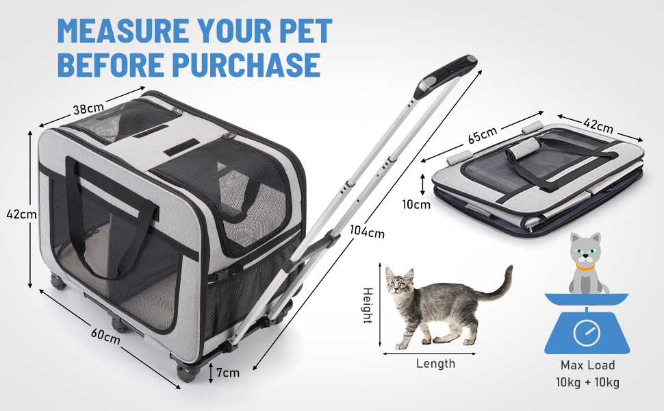 Транспортна переноска для котів на 2 котів, XL, сіра. Зі знімною перегородкою та ручкою. Підходить для котів до 12 кг