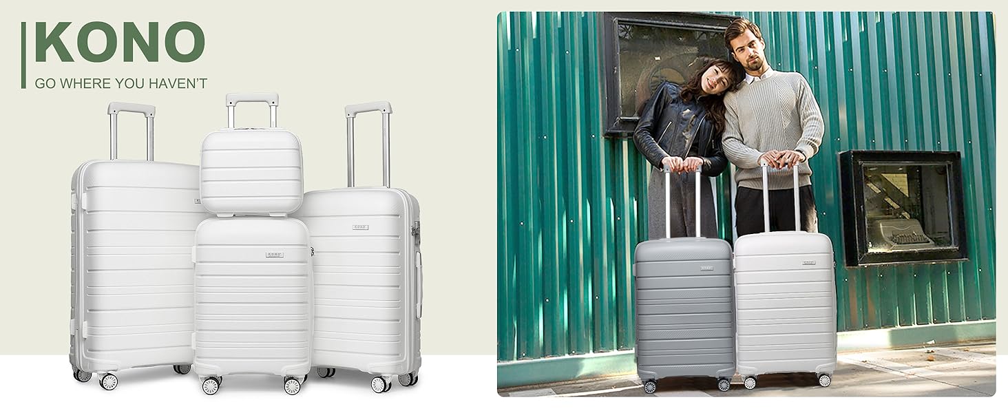 Валіза KONO Zwillingsrollen з TSA-замком, білий XL (76 см, 100 л)