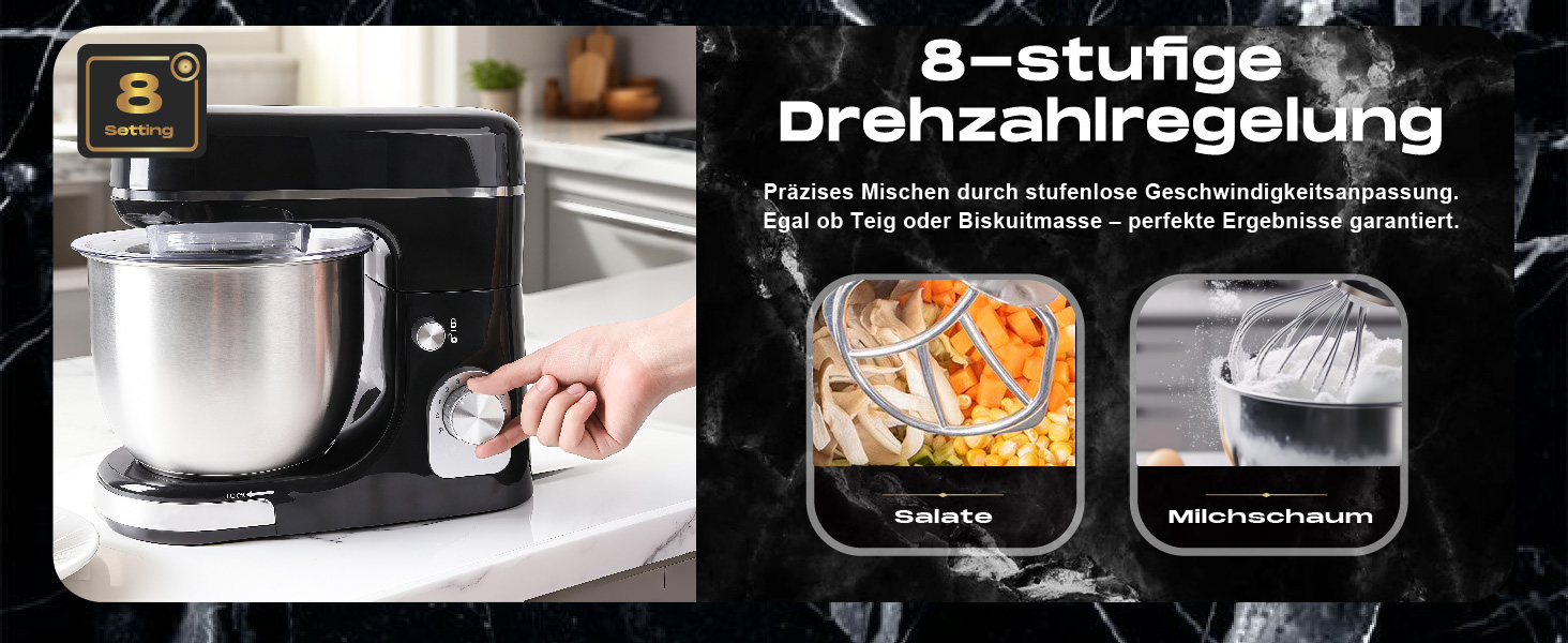 Кухонна машина SUPERLEX 3-в-1: міксер, тістоміс, блендер. 1300W, 5л чаша з нержавіючої сталі, 8 швидкостей, з набором насадок (крюк, вінчик, вінчик для збивання), захист від бризок. Для приготування тіста, випічки та десертів.