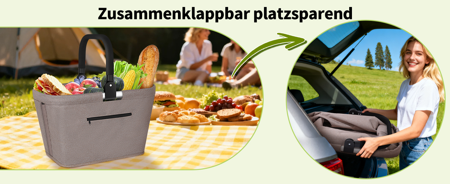 Складаний кошик для покупок 35L з 2 стійками, стабільний сімейний кошик з алюмінієвою ручкою, водонепроникний кошик для пікніка, практичний кошик для перенесення, великий для подорожей, кемпінгу, покупок, подарунка - Хакі