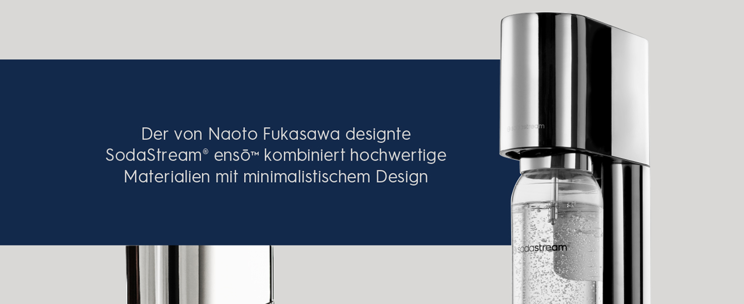 SodaStream® enso™ Преміум Газовий Напоєвник | Нержавіюча сталь, дизайн Naoto Fukasawa | З пляшкою 1 л без BPA та серветкою | Проста заміна CO2, Срібний Enso без балончика