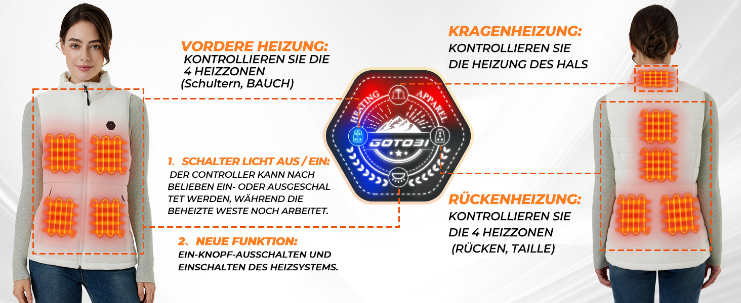 Тепла жилетка для жінок з акумулятором 16000mAh 7.4V - Жилетка з 9 зонами обігріву та 3 рівнями температури, обігрівальна жилетка, для роботи на вулиці, обігрівальна куртка біла S