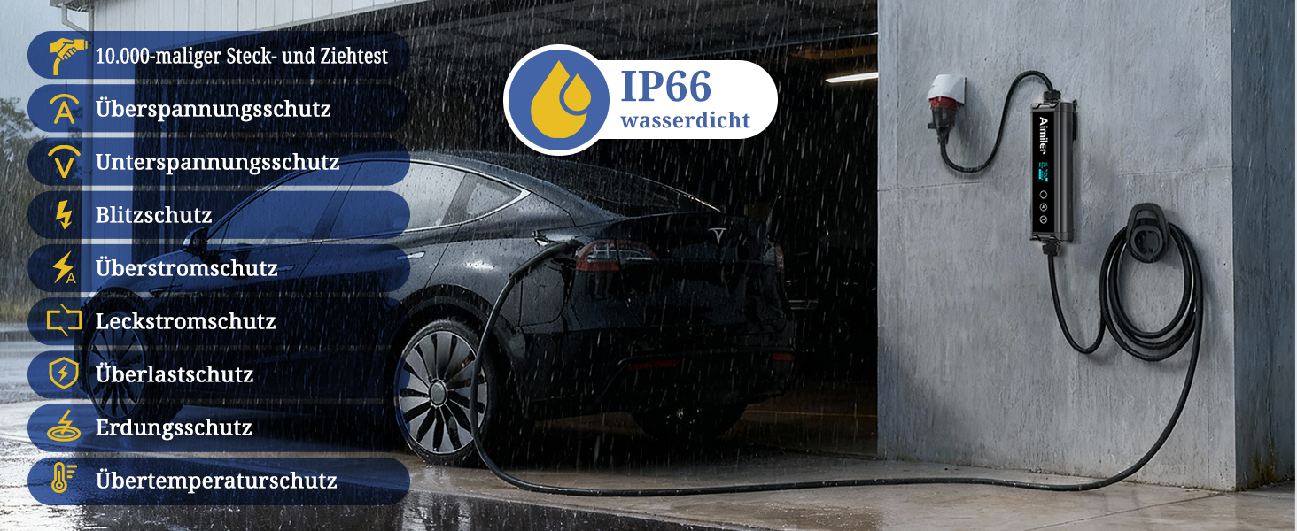 Wallbox 11 кВт з додатком, 400V (8-16A) трифазний, мобільна зарядка 7M, кабель CEE Typ 2, IP66, OLED, для електромобілів Model Y/3, ID.3/4/5, MG4, Zoe та інших PHEV/EV, 22 кВт, 32A, CE&TÜV